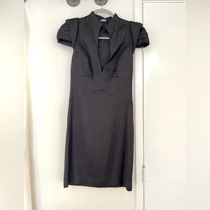 Black Halo Cap Sleeve Deep Plunge Textured Mini Dress